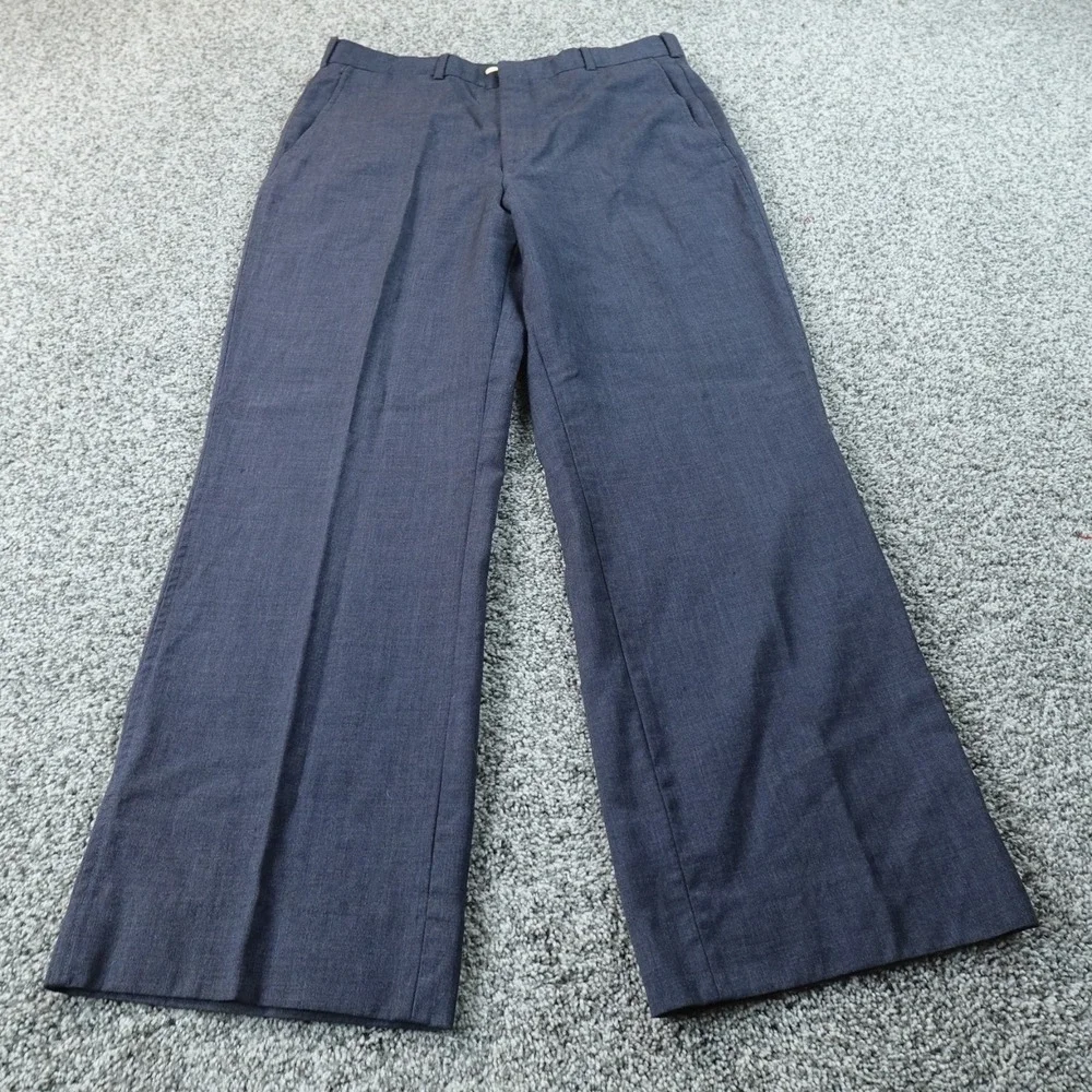 VTG Lands End Pants Mens 34X28 Blue Wool Chino Dress Trouser Flat Front USA Work